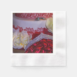 1304-Hochzeitstorte, Bouquet und Rings Serviette