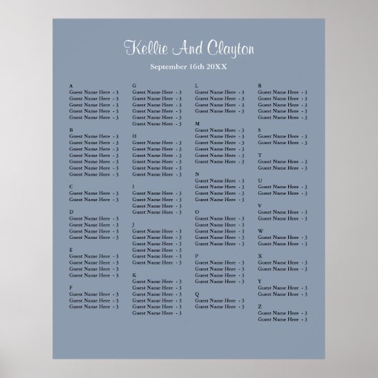 130 Blue Simple Wedding Seating Chart Poster (Vorne)