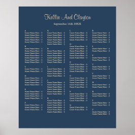 130 Classic Blue Simple Wedding Seating Chart Poster