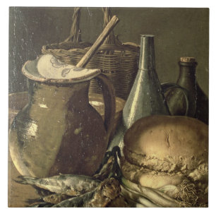 131-0058519/1 Stillleben mit Fischen, Porrees und Fliese