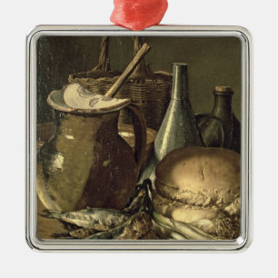 131-0058519/1 Stillleben mit Fischen, Porrees und Ornament Aus Metall