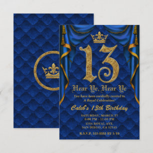 13. 13. Geburtstagsparty Königlich Blau Gold Krone Einladung