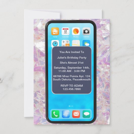 13. 14. 15. 18. 21. Handy Geburtstag Einladung (Vorderseite)