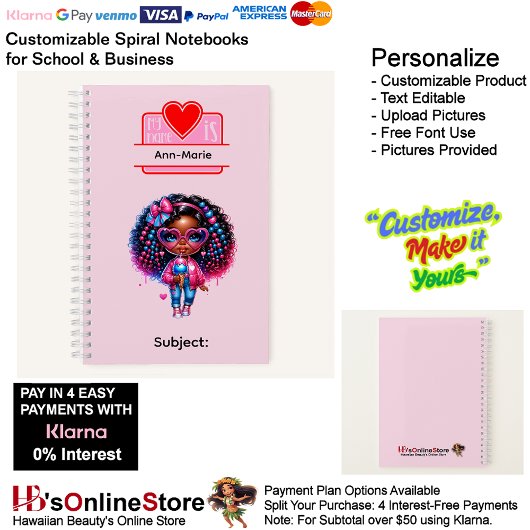 13 African American Girl Writing Supplies Students Notizblock
