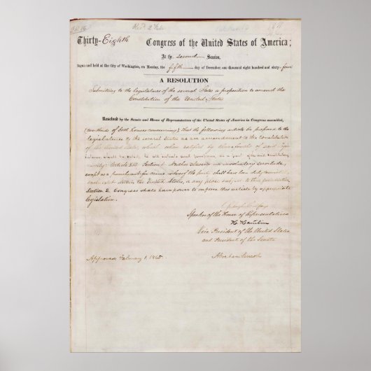 13. Änderung der Verfassung der Vereinten Staaten Poster (Vorne)