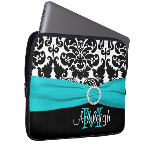 13" Aqua Schwarz-weiße IMITAT Band-Laptop-Hülse Laptopschutzhülle (Vorne Rechts)