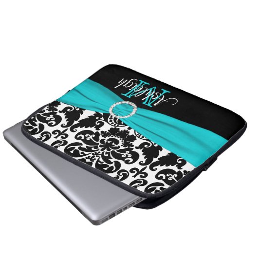 13" Aqua Schwarz-weiße IMITAT Band-Laptop-Hülse Laptopschutzhülle (Vorne Knopf)