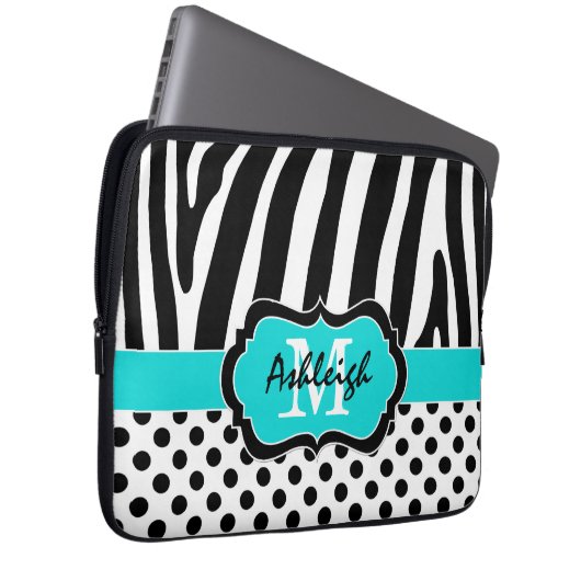 13" Aquaschwarzer Zebra Stripes Laptopschutzhülle (Vorne Rechts)