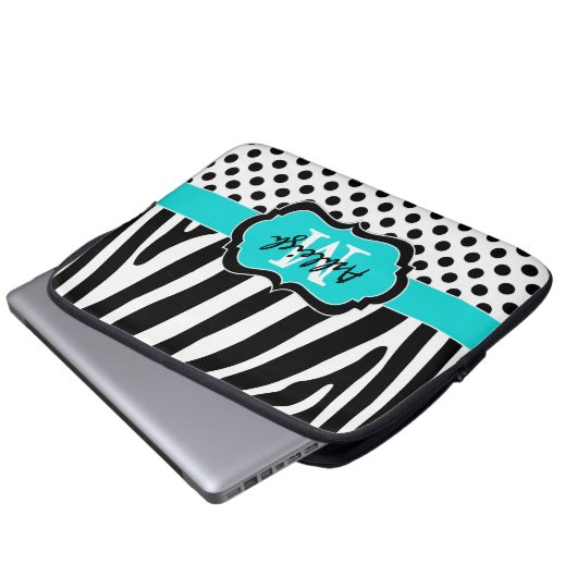 13" Aquaschwarzer Zebra Stripes Laptopschutzhülle (Vorne Knopf)