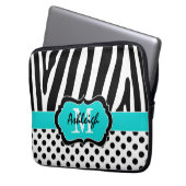 13" Aquaschwarzer Zebra Stripes Laptopschutzhülle (Vorderseite Links)