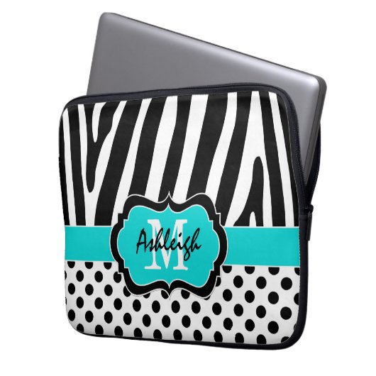 13" Aquaschwarzer Zebra Stripes Laptopschutzhülle (Vorderseite Links)