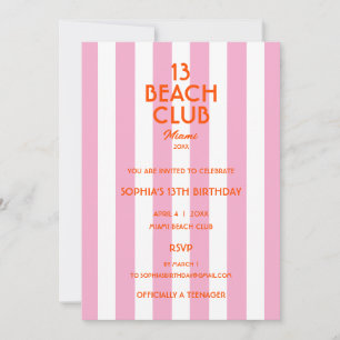 13 Beach Club Cabana Streifen 13. Geburtstagsfeier Einladung