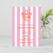 13 Beach Club Cabana Streifen 13. Geburtstagsfeier Einladung (Stehend Vorderseite)