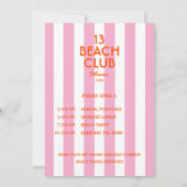 13 Beach Club Cabana Streifen 13. Geburtstagsfeier Einladung (Rückseite)