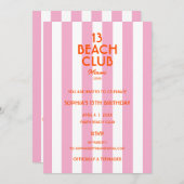 13 Beach Club Cabana Stripe 13th Birthday Party  Einladung (Vorne/Hinten)