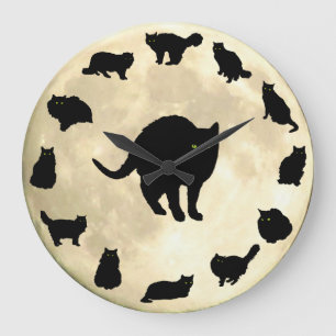 13 Black Cats and a Moon Große Wanduhr