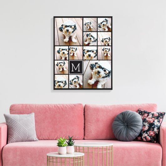 13 Collage Monogramm schwarz - Farbe bearbeiten Leinwanddruck (Insitu (Wohnzimmer))