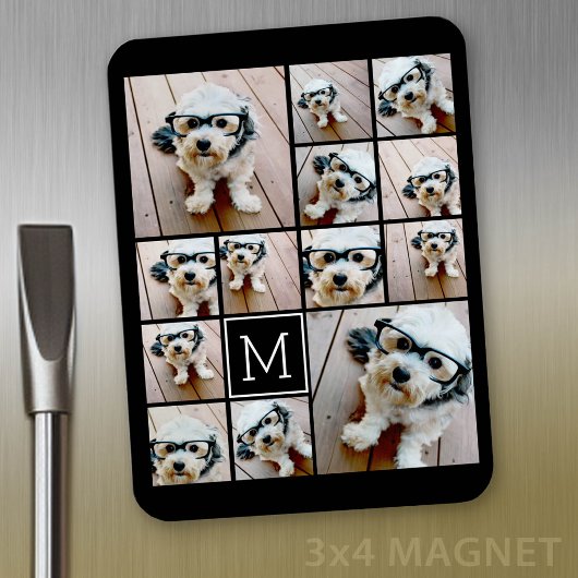 13 Collage Monogramm schwarz - Farbe bearbeiten Magnet