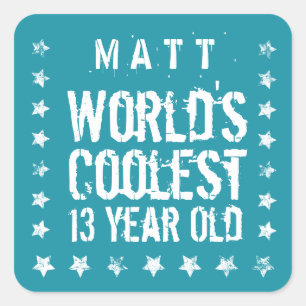 13. Das coolste 13 jährige aquamarine Z13 der Quadratischer Aufkleber