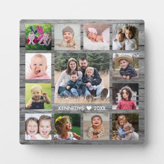 13 Familienfoto Collage Template Grau Wood Fotoplatte (Vorderseite)