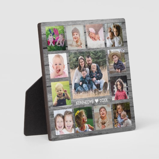 13 Familienfoto Collage Template Grau Wood Fotoplatte (Vorderseite)
