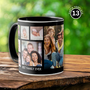 13 Foto Collage Beste Familie je Name Schwarz Tasse