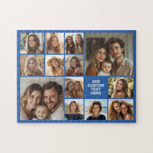 13 Foto-Collage-Gitter Blau Hintergrund Weißer Tex Puzzle