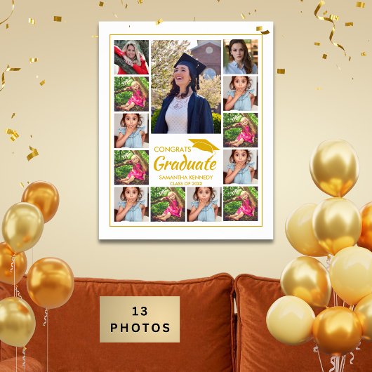 13 Foto-Collage Goldene Kappe Gratuliere Absolvent Poster