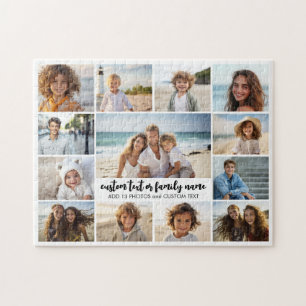 13-Foto-Collage mit Familientext in der Mitte Puzzle