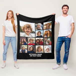13 Foto Collage Modern Quadratisches Layout Schwar Fleecedecke
