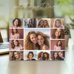 13-Foto-Collage-Raster mit weißem Hintergrund Postkarte