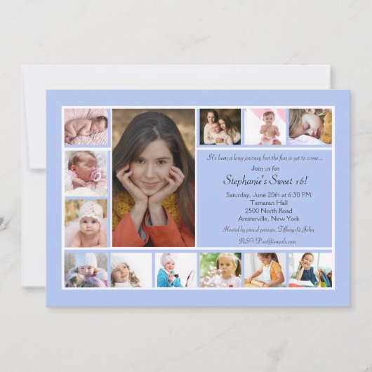 13 Foto-Collagen-vertikale blaue Foto-Einladung 2 Einladung (Vorderseite)