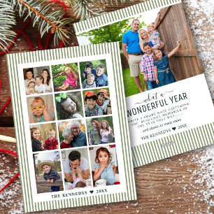 13 Foto Familienjahresrückblick Sagegrün gestreift Feiertagskarte