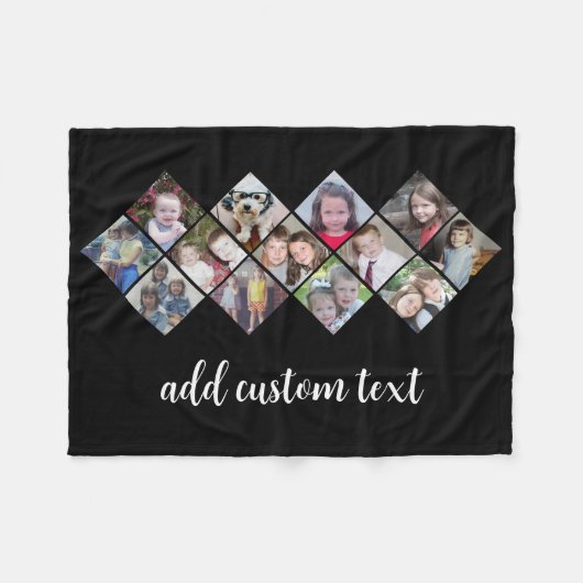 13 FotoCollage - Diamantmuster - schwarz Fleecedecke (Vorderseite (Horizontal))