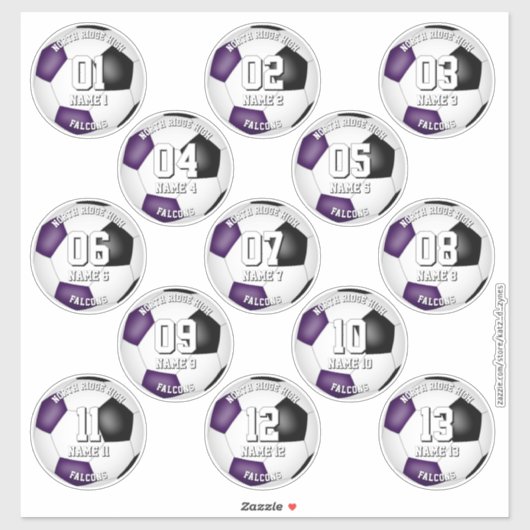 13 Fußballspieler lila Mannschaftsfarben Aufkleber (Blatt)