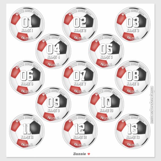 13 Fußballspieler Rote Mannschaftsfarben Aufkleber (Blatt)
