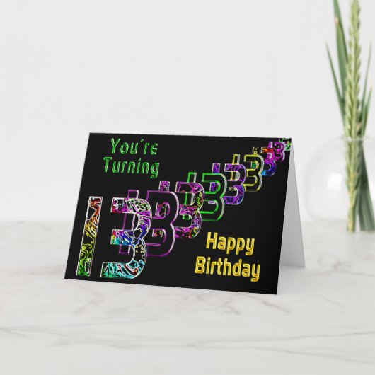 13. Geburtstag - Abstrakte und farbige Zahlen auf Karte (Vorderseite)
