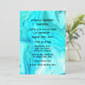 13. Geburtstag Aquamarin Blue Künstlerisch Abstrak Einladung (Stehend Vorderseite)