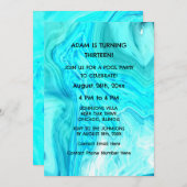 13. Geburtstag Aquamarin Blue Künstlerisch Abstrak Einladung (Vorne/Hinten)