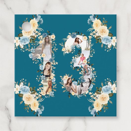 13. Geburtstag Aquamarine Blume Foto Collage Gelb Geschenkanhänger (Vorderseite)