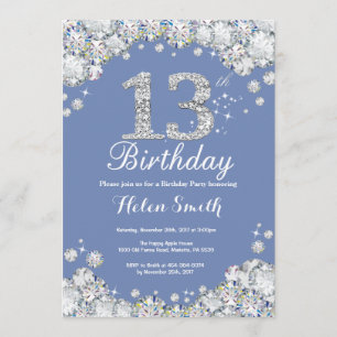 13. Geburtstag Blau und Silver Diamond Einladung