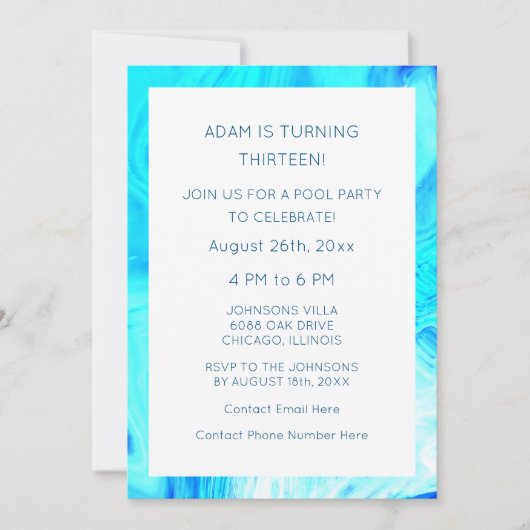 13. Geburtstag Blaues Abstraktes Künstlerisches Co Einladung (Vorderseite)