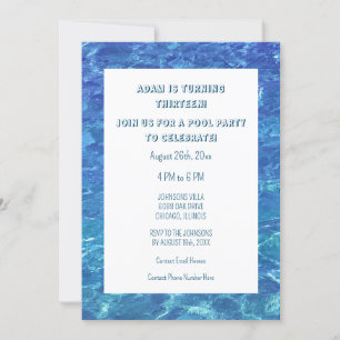 13. Geburtstag Blue Pool Party Wasser Custom Age Einladung