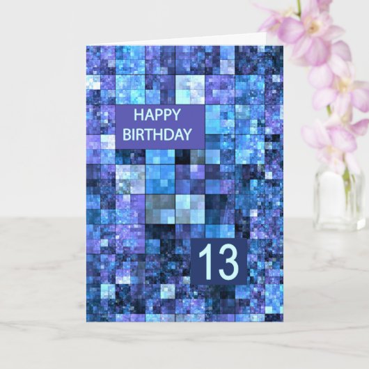 13. Geburtstag, Blue Squares, Karte (Orchidee)