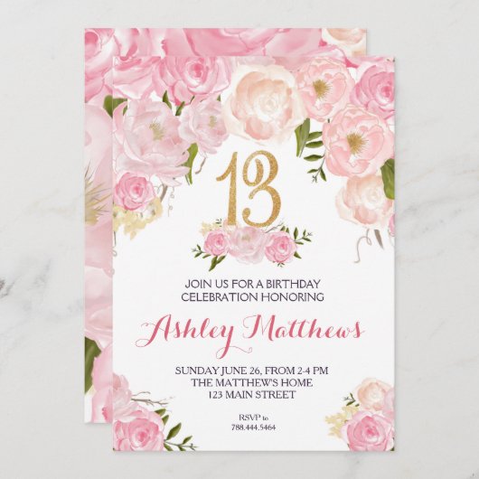 13. Geburtstag Blumenladen, Einladung (Vorne/Hinten)