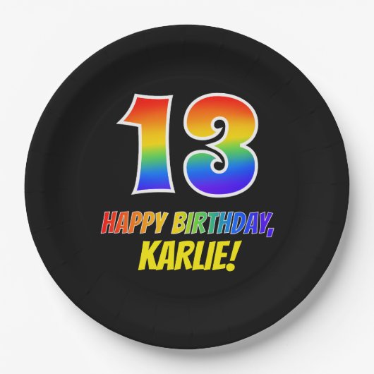13. Geburtstag: Bold, Fun, Simple, Rainbow 13 Pappteller (Vorderseite)