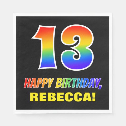 13. Geburtstag: Bold, Fun, Simple, Rainbow 13 Serviette (Vorderseite)