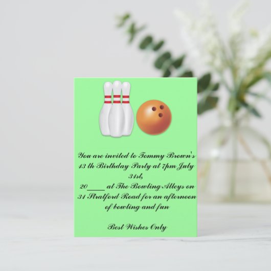 13. Geburtstag Bowling Party Einladung (Stehend Vorderseite)