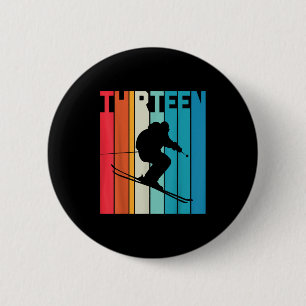13. Geburtstag Boy Retro Ski Lover Skier 13 Jahre  Button