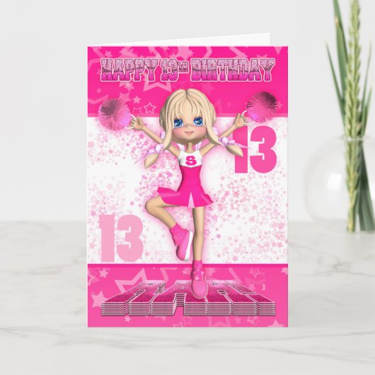 13. Geburtstag Cheerleader Tanzen, Sterne in Pinks Karte (Vorderseite)